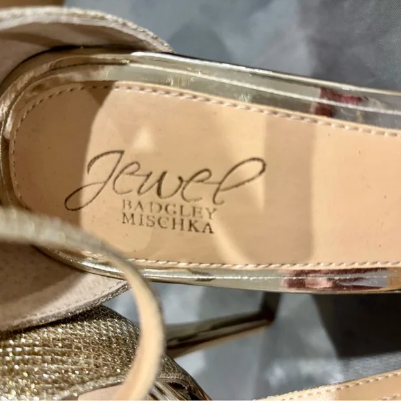 Jewel by Badgley Mischka Glittering Gold Heels New With Defects - Picture 2 of 11